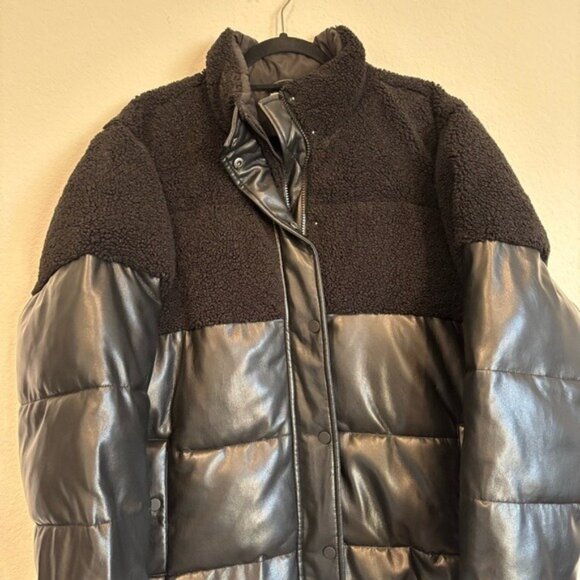 Good American Size 3 Large Faux Leather Cocoon Puffer Jacket - Picture 4 of 9